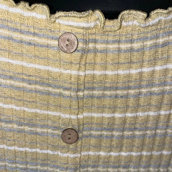 MAY PINK MINI RIBBED  SHORT SLEEVE YELLOW STRIPE BUTTON DOWN DRESS SMALL - Picture 4 of 13